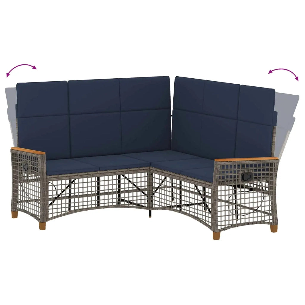 Set di Divani Recliner da Giardino | Set Salotto da Giardino Regolabile Grigio e Blu Navy
