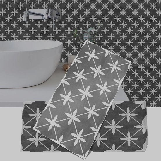 Sticker per Tegola in Vinile - Colorazione Scuro Grigio - Dimensione 30x15cm - Quantità 24 - Autoadesivo per Bagno e Cucina - Decorazione per Parete - Adatto per Tegoli - Dimensione D