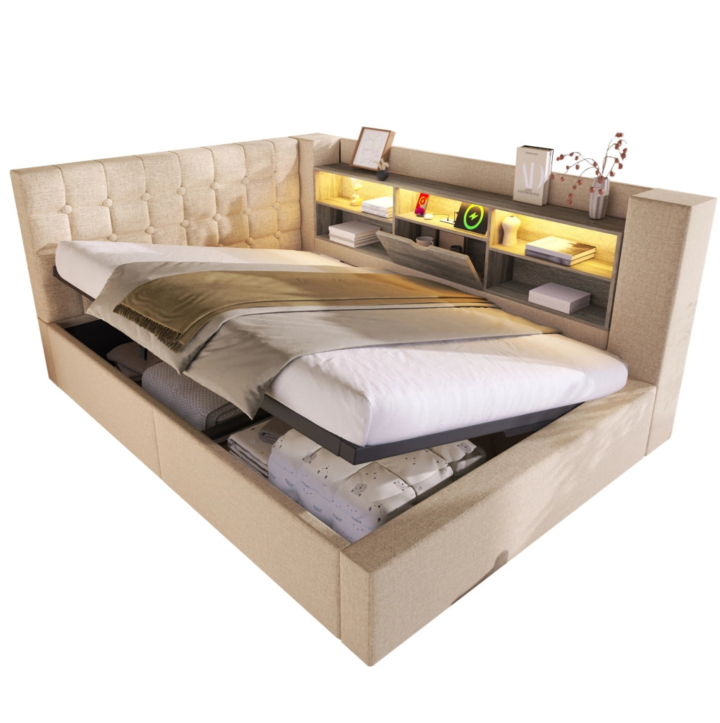 Letto imbottito con LED e vano contenitore