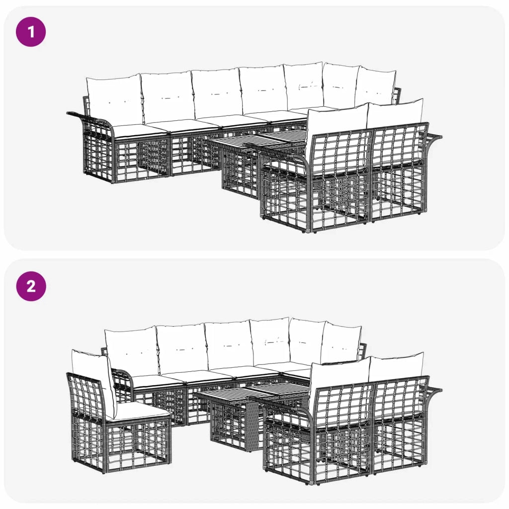 Set Divano da Giardino 9 pz Nero e Grigio scuro polyrattan 3437997