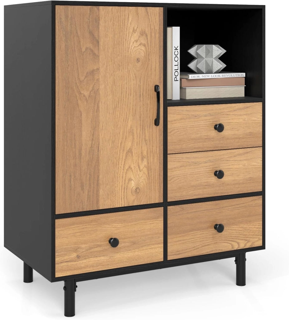 Cassettiera con 4 cassetti, credenza da cucina con piano e vano aperto, credenza da cucina, in legno, 80 x 45,5 x 97,5 cm