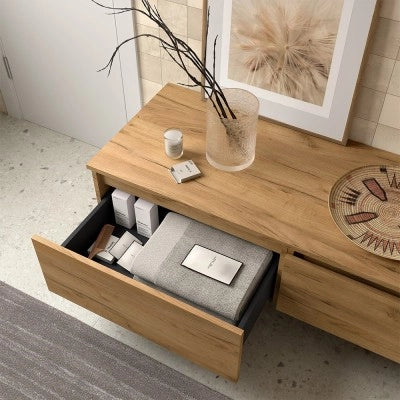Composizione bagno con mensolone 120 cm e cassettiera sospesa 80 cm in rovere africa - Sumo
