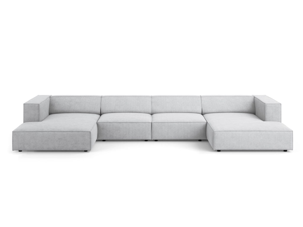 Cosmopolitan Design - Divano panoramico "Arendal" 6 posti in ciniglia con effetto a coste grigio chiaro 