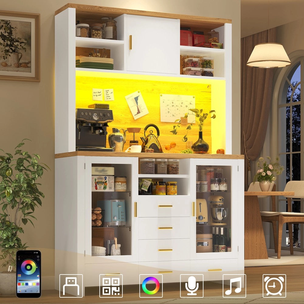 Credenza Buffet con LED ¨C Xylo ¨C Bianco legno, 4 ante, 6 cassetti, 120x40x188cm