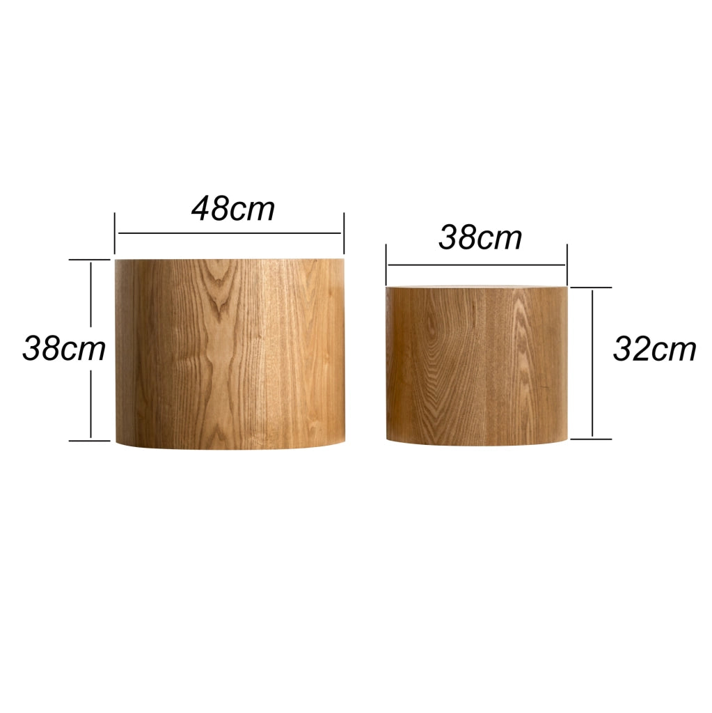 Set di 2 tavolini rotondi 48 e 38 cm legno naturale; MDF impilabili
