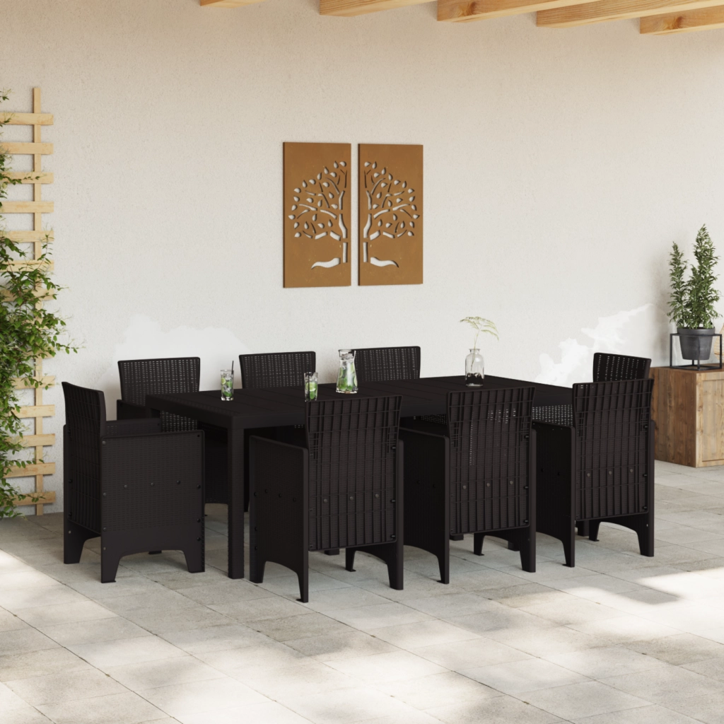 Set Pranzo Giardino 9 Pezzi Marrone Polyrattan