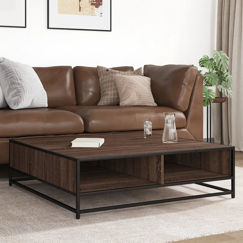 Tavolino Rovere Marrone 100x100x30 cm in Truciolato e Metallo 848778