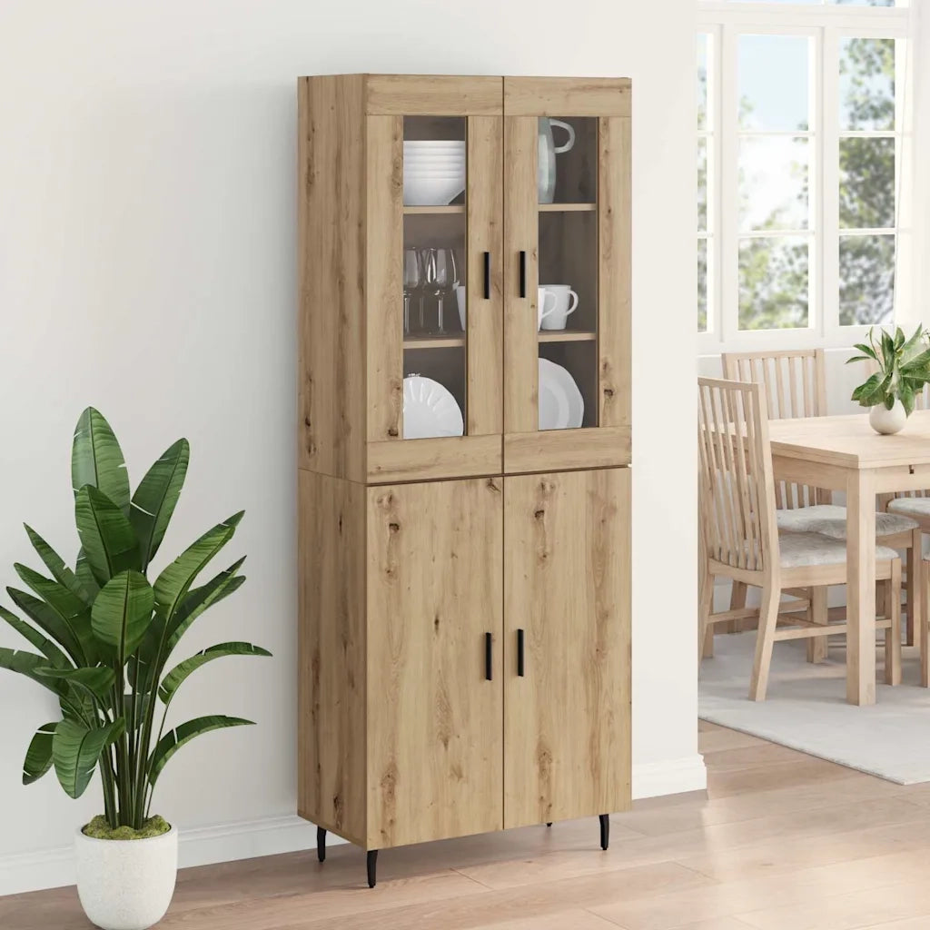 Credenza 2 pcs Rovere artigianale Legno Stratificato e Vetro