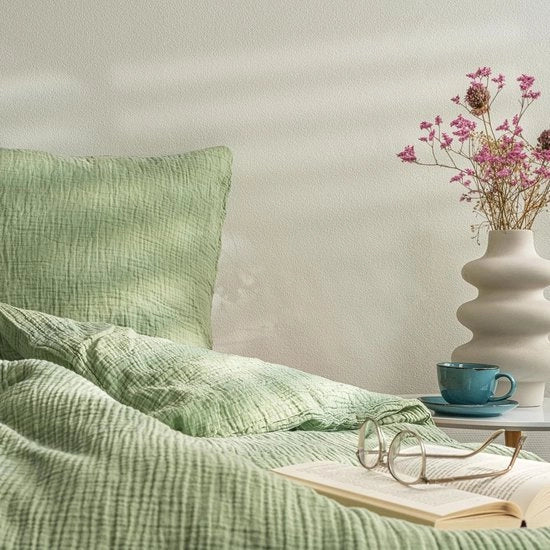 Coperta da letto in mussolina 155x220 cm - Copriletto in cotone respirante, super soffice, certificato Oeko-Tex (verde, 155x220cm copriletto)