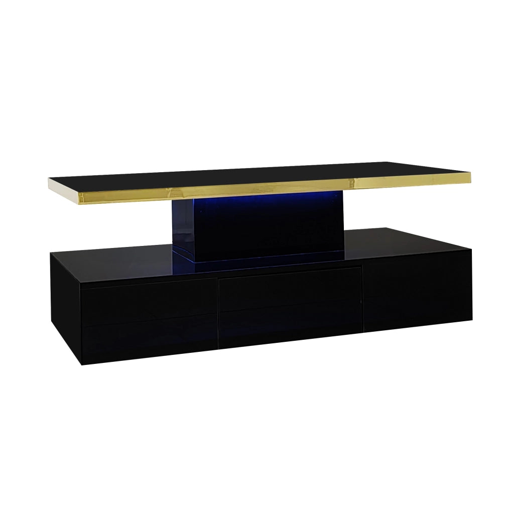 Tavolino da salotto con cassetti e LED - Zephmum - Finitura lucida, due ripiani