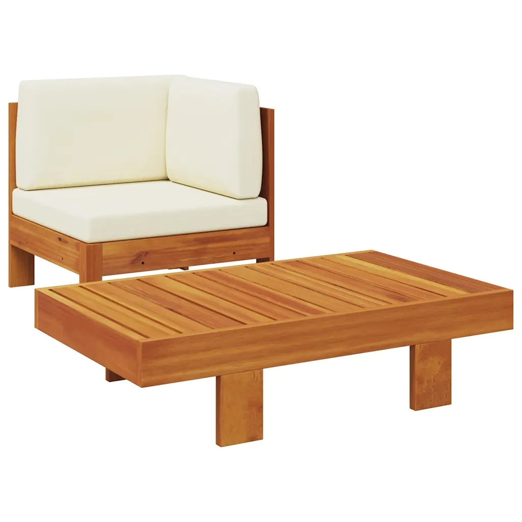 Salotto da Giardino-Set Divani Giardino 2 pz Cuscini Bianco Crema in Legno d'Acacia 144498