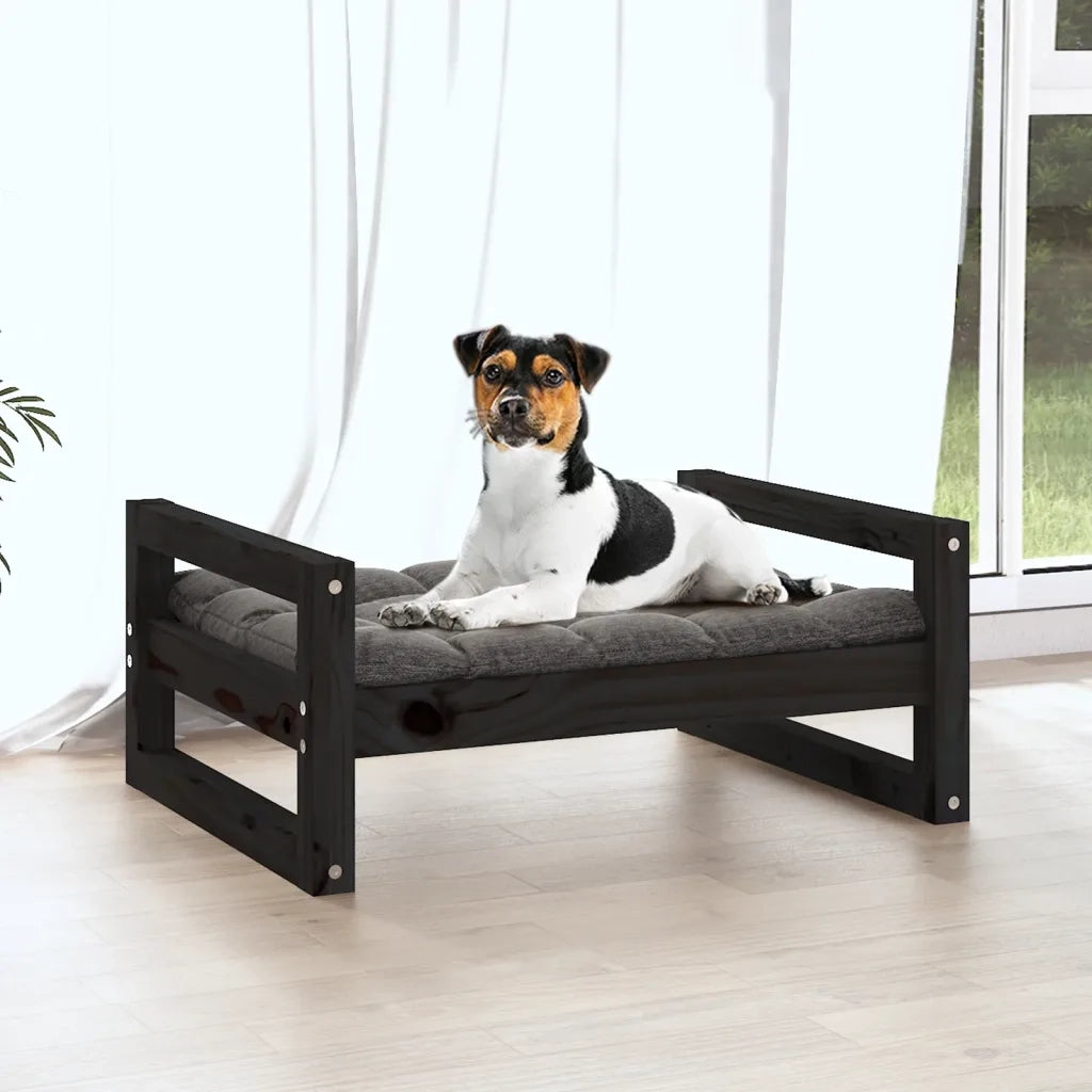Cuccia per Cani Nera 55,5x45,5x28cm in Legno Massello di Pino 821471