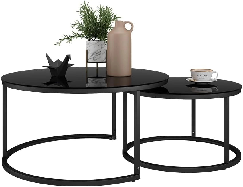 Set di tavolini Montreal, Nero lucido, 77 x 77 cm 2 parti, salvaspazio, pieghevole e combinabile in modo versatile