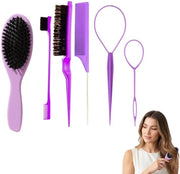 Set di spazzole per capelli 6 pezzi - Spazzola antilucido - Spazzola con setole di pelle di maiale - Spazzola a bordo - Aiuto per la pettinatura a strisce - Materiale ABS - Set di spazzole per capelli