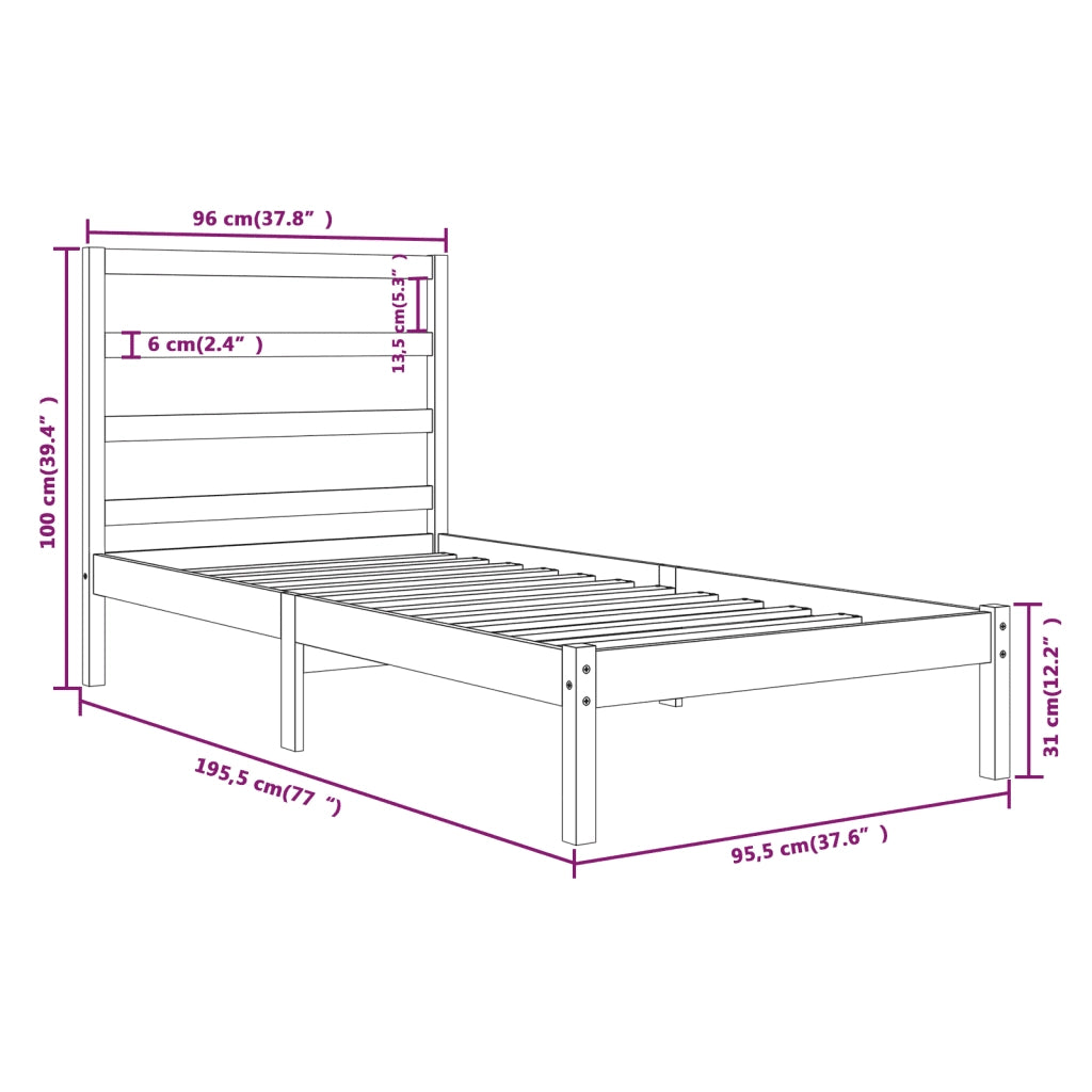Giroletto-Struttura Letto Bianco in Legno Massello 90x190 cm Single 901584