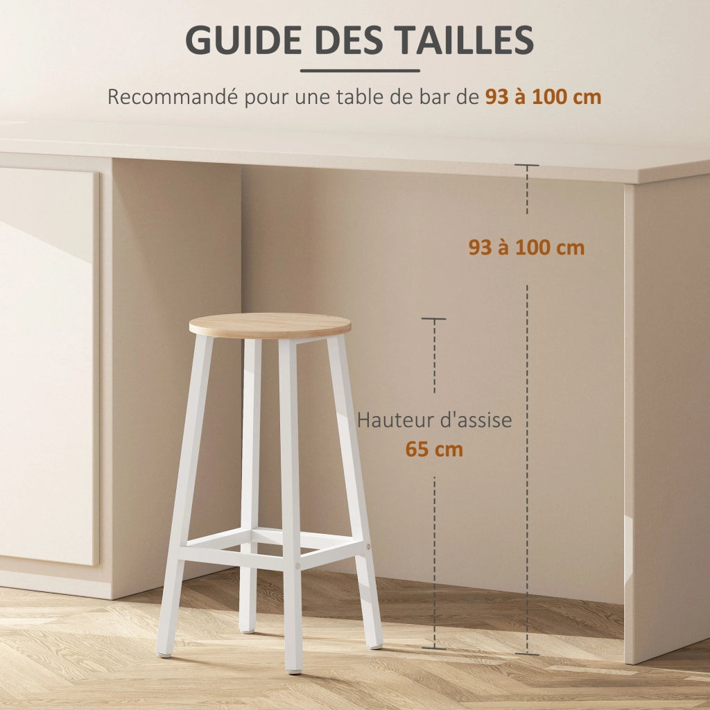 Sgabelli Moderni con Reposepiedi ¨C zephmum ¨C Bianco e Effetto Legno 65 cm