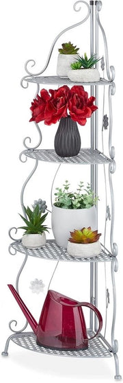 Sistema di sostegno per piante a 4 livelli metallico per interni ed esterni, altezza 1135 x 31 x 31 cm, sistema di sostegno per fiori retro in acciaio inossidabile zargato.