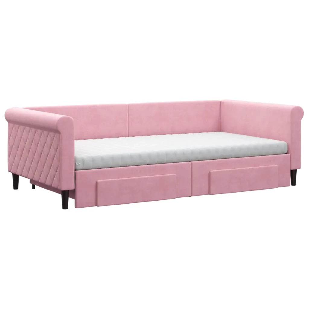 Divano Letto Estraibile con Cassetti Rosa 100x200 cm Velluto 3197853