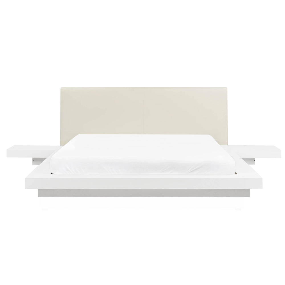 Letto giapponese bianco 160 x 200 cm Letto in legno a basso profilo Camera da letto