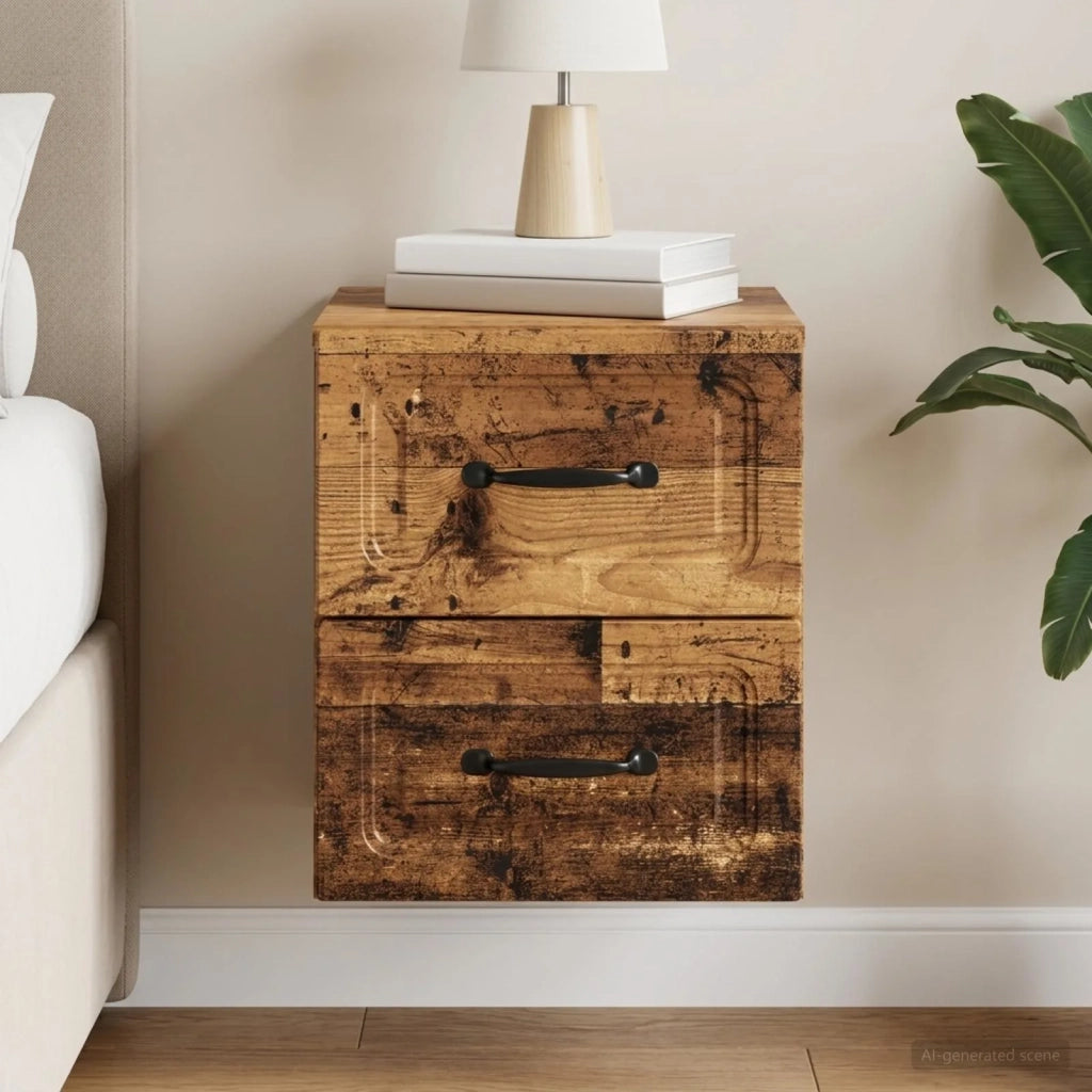 Mobiletto da notte a muro Legno antico 34,5 x 33 x 40 cm 899331