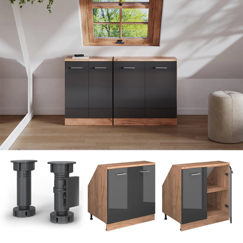 Mobile sottotetto Rion Antracite lucido/Rovere dorato 80 x 83.8 cm con 2 porte, carcassa 60 cm profondità Vicco