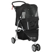 PASSEGGINO PER CANI PICCOLI PIEGHEVOLE CON RUOTE GIREVOLI E FRENO 75X45X97 CM NERO