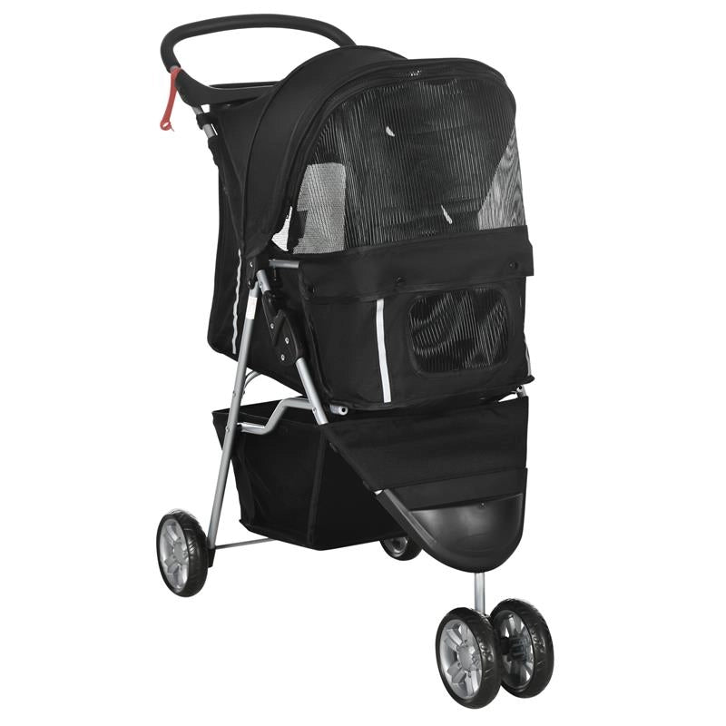 PASSEGGINO PER CANI PICCOLI PIEGHEVOLE CON RUOTE GIREVOLI E FRENO 75X45X97 CM NERO