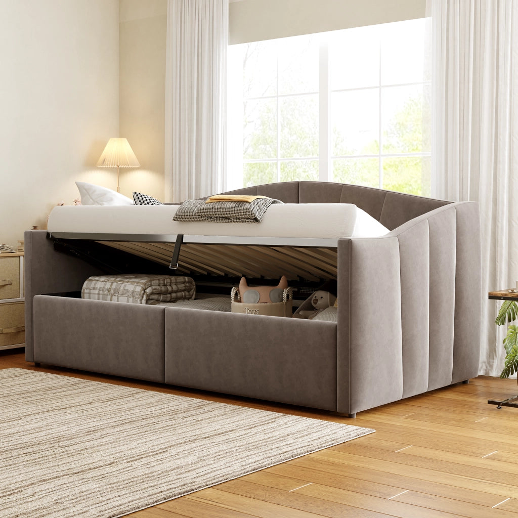 Letto sofà con sistema idraulico in velluto grigio 90x200 cm