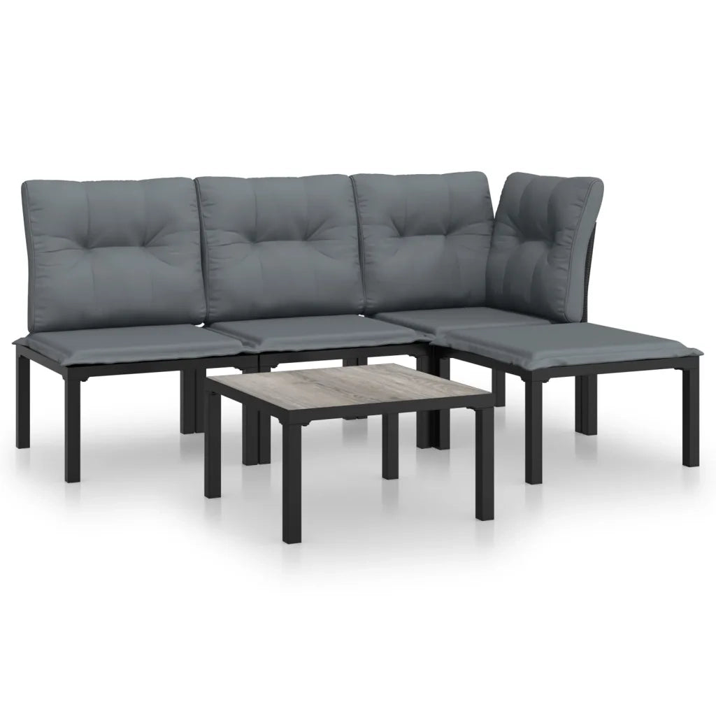 Set Salotto da Giardino 5 pz | Set di Mobili da Esterno Nero e Grigio in Polyrattan