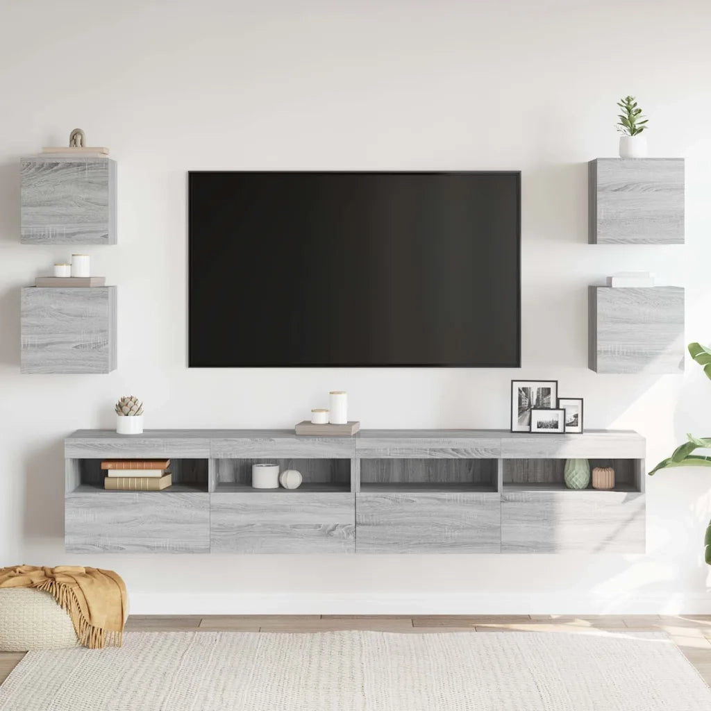 Armadietti TV Montati a Parete 4 pz Grigio Sonoma 30,5x30x30 cm 815140