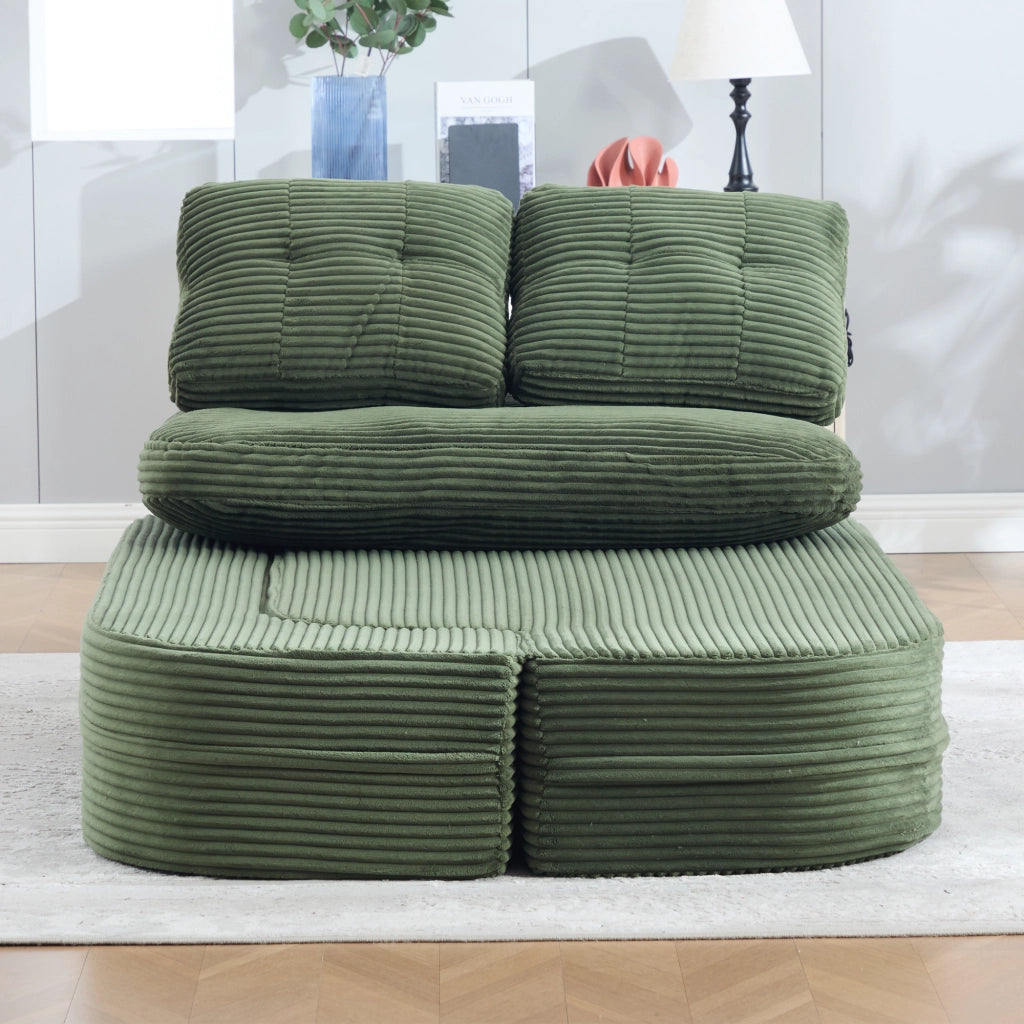 Poltrona letto 2 in 1 con seduta profonda schienale alto portabicchieri e tasche in velluto a coste smeraldo