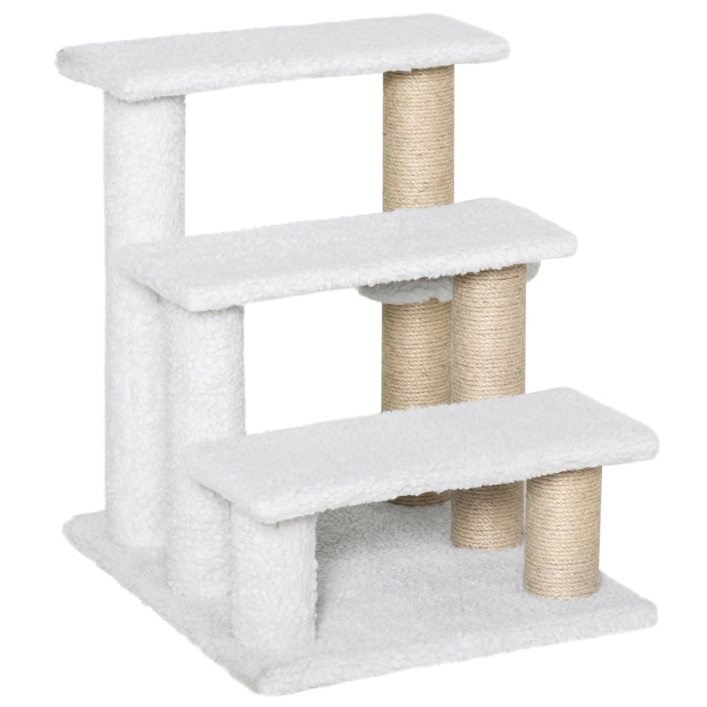 Scaletta per gatti 3 gradini con palo tiragraffi e palla ¨C zephmum ¨C 45x40x48 cm bianco