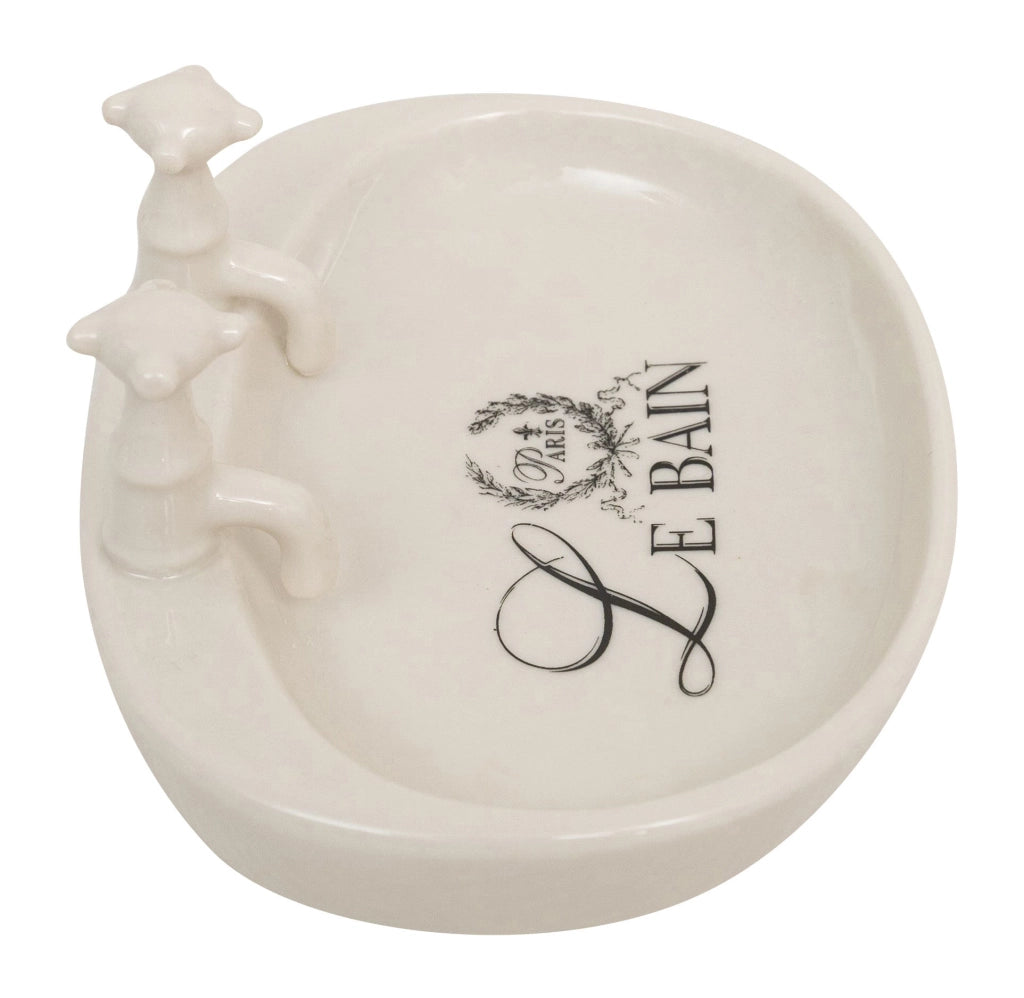 Biscottini Porta saponetta svuota tasche in porcellana bianca decorata "Le Bain Paris" L14xPR10xH5,5 cm
