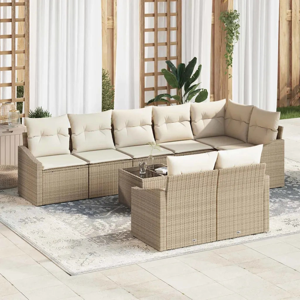 Set di divani con cuscino 9 pcs Beige polyrattan