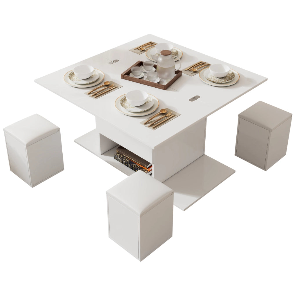 Tavolino da salotto sollevabile multifunzione 100 x 100 x 63;5 cm; bianco; in truciolare