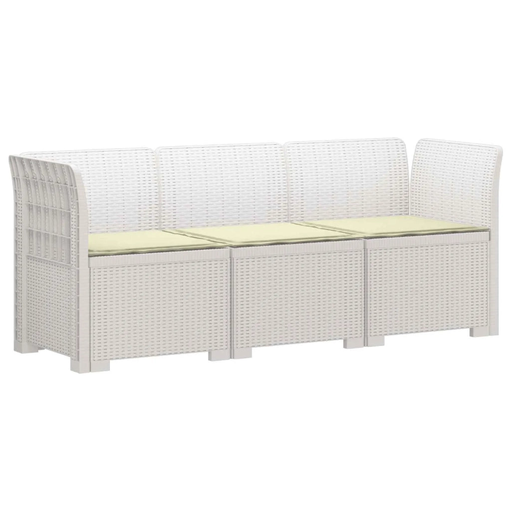 Divano da esterno-Divano da Giardino 3 posti con cuscini in look rattan PP Bianco 302690