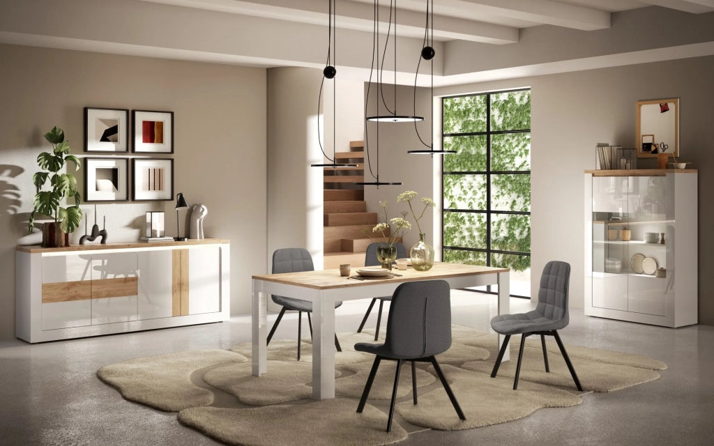 Madia 4 ante Bianco/Cadiz Linea ISCHIA L 210 x H 84 x P 44, realizzato in legno 100% MADE IN ITALY, design moderno per cucina, sala da pranzo, soggiorno colore Bianco/Cadiz