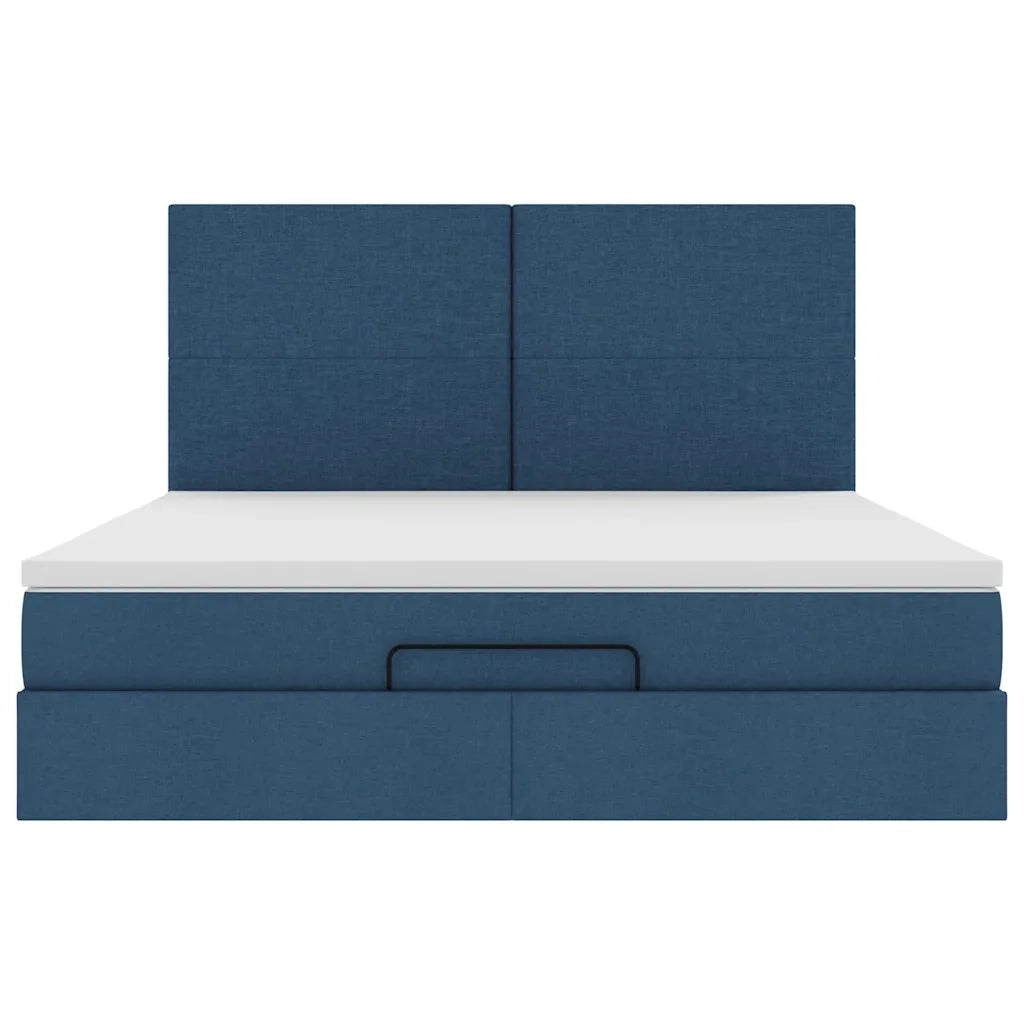 Struttura Letto Pouf con Materasso Blu 180x200cm in Tessuto 3313947