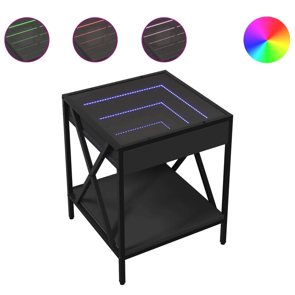 Tavolino da Salotto con LED Infinity Nero 40x40x49 cm 847692
