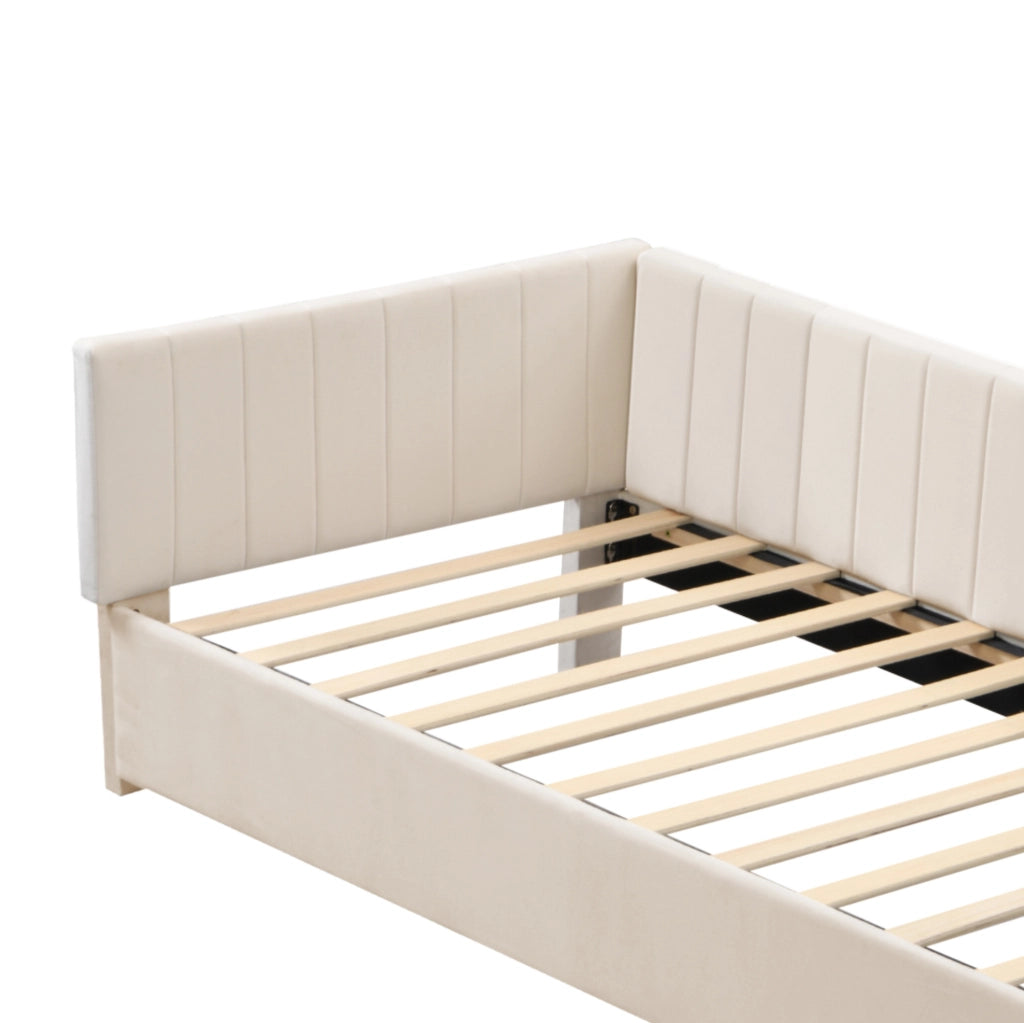 Letto imbottito multifunzionale 90x200 cm con rete a doghe, beige