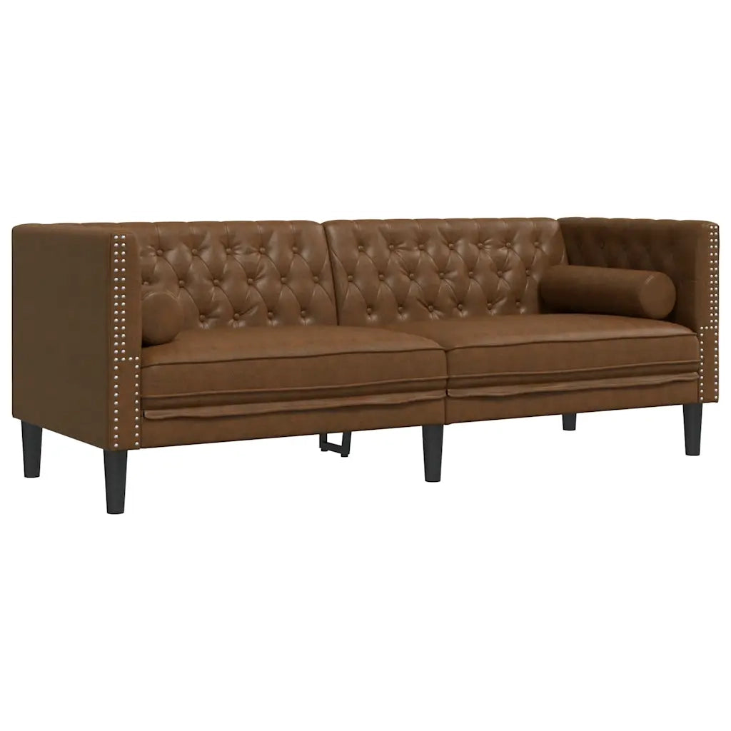 Divani Chesterfield 2pz Cuscini Marrone Similpelle Scamosciata