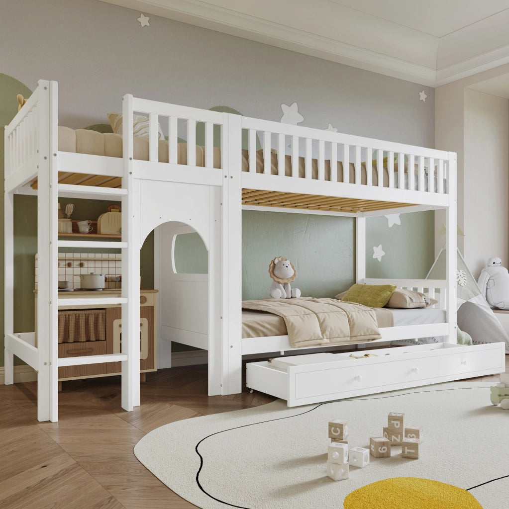 Letto a castello per bambini 90x200 cm con scala a 4 gradini e sponde HAVRYA