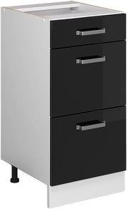 Mobiletto base per cucina R-Line, Nero lucido, 40 cm con cassetti, senza piano di lavoro, per la libera combinazione all'interno di sistemi cucina modulari