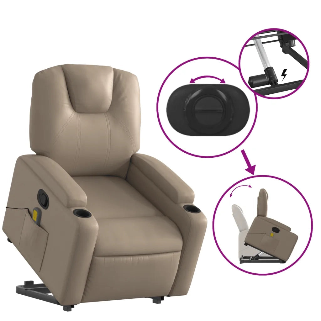 Poltrona | Sedia Relax Alzapersone Massaggi Reclinabile Cappuccino Similpelle