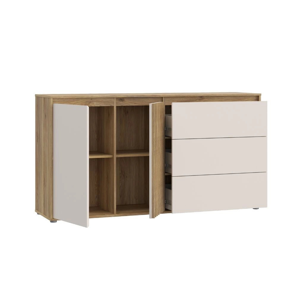 Madia Neutra Rovere e Cashmere con 3 Cassetti e Anta Cannettata