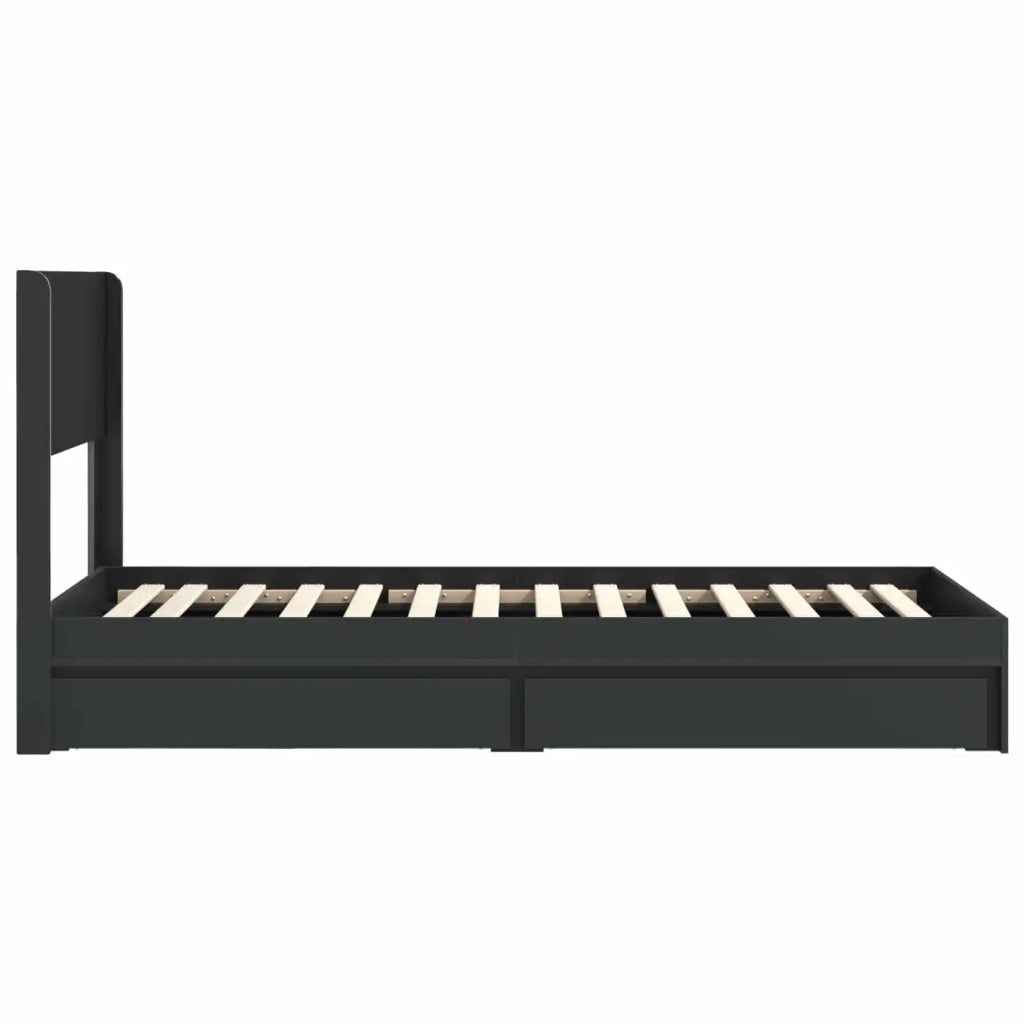 Letto singolo | Letto per adulti | Struttura del letto con stoccaggio e testata Nero 75 x 190 cm