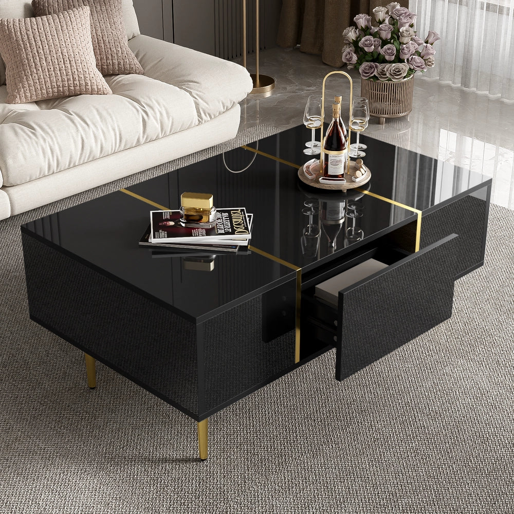 Tavolino moderno brillante - Xylo - Due cassetti nero