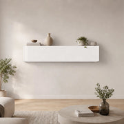 Pensile da Anette, Made in Italy, con anta a ribalta, Mobile da soggiorno sospeso, cm 180x30h40, colore Bianco lucido