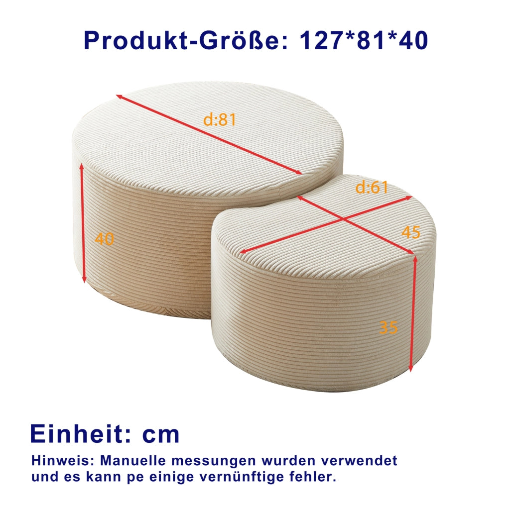 Set tavolini da caffè rotondi 2 pezzi in tessuto beige; senza montaggio; 84x28x28 cm