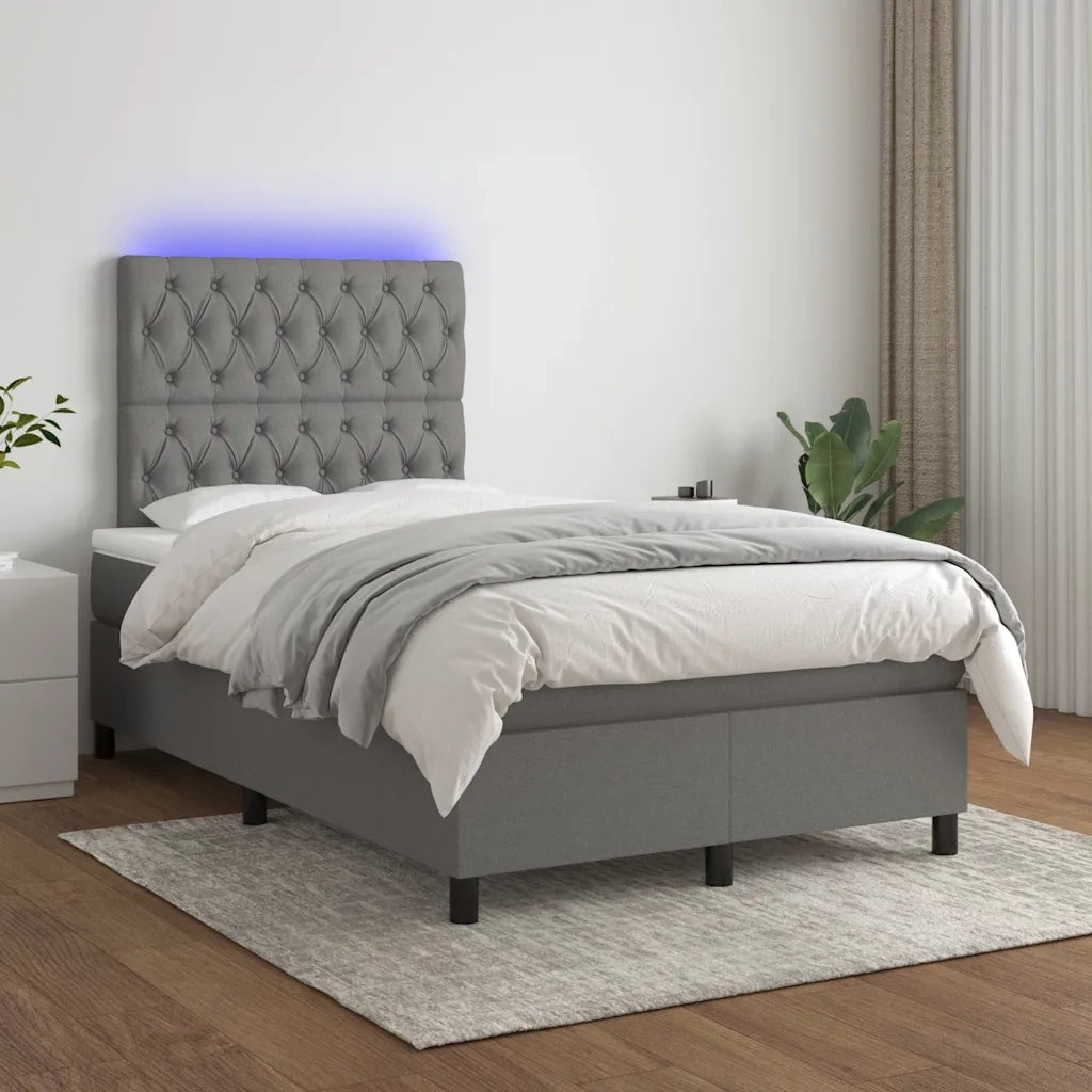 Letto a Molle Materasso e LED Grigio Scuro 120x190cm in Tessuto 3270219